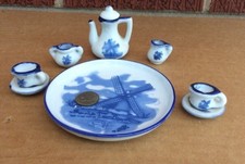 DELFT BLUE CHINA Windmill Scene MINIATURE DOLL TEA SET w/ TRAY Hand Painted