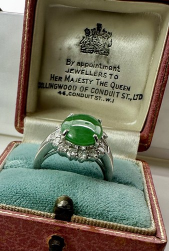 Stunning 4.19ct Burma Fei Cui Jade & Diamond Platinum Ring & Lotus Certificate - Picture 7 of 9