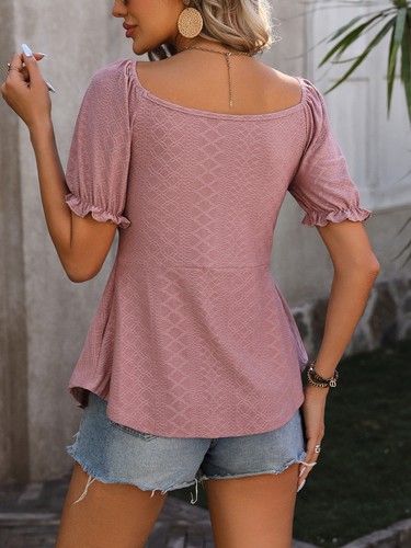 Sexy kurzärmelig einfarbig Damen-T-Shirt Kordelzug Taille - Bild 10 von 30