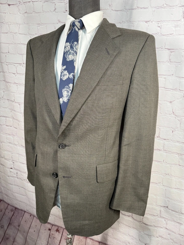 KUPPENHEIMER Mens Brown Houndstooth Wool Pleated 2 Pc Suit 40R Jacket 35x29 Pant - Image 3 of 4