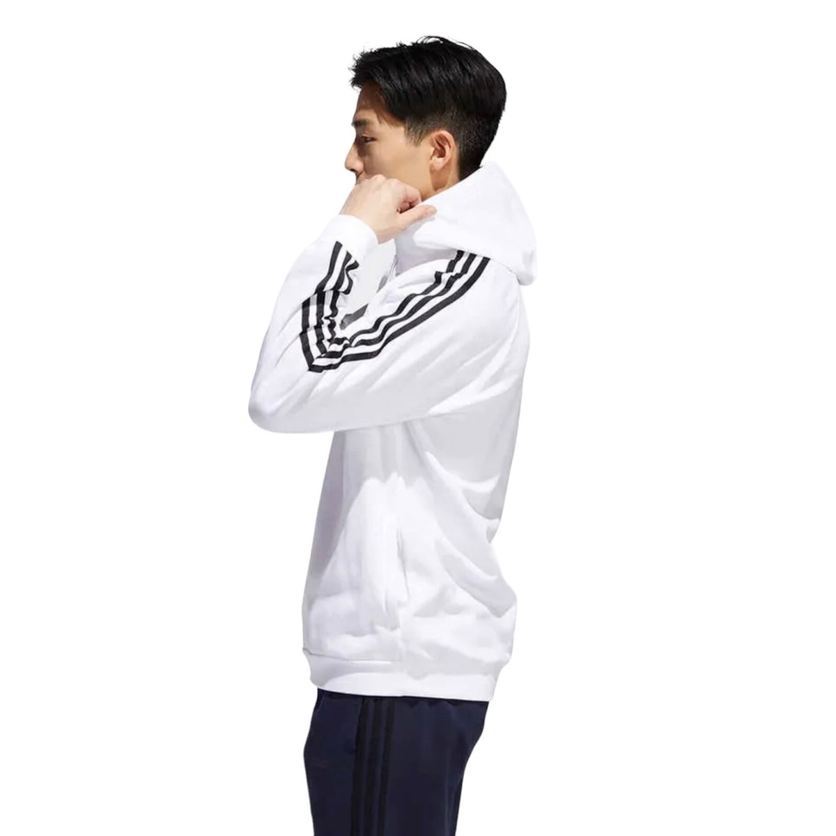 Adidas Men's White Black 3 Stripe Pullover Hoodie FL4840 Sizes M