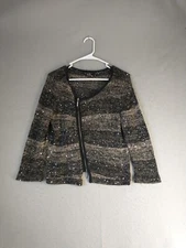 INC International Concepts Womens Sweater Large Black Full Zip Sequin Cardigan 