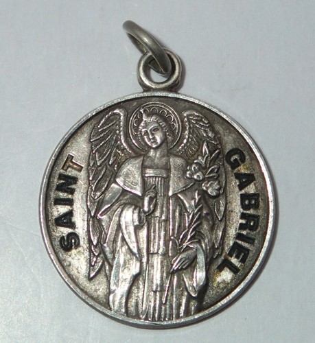 STERLING SILVER (925) Saint Gabriel Round Pendant Catholic Patron - 3.63 g - Picture 1 of 10