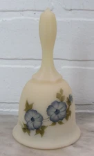 FENTON ART GLASS CUSTARD SATIN BELL HAND PAINTED FLOWERS SIGNED SANDY KELLEY