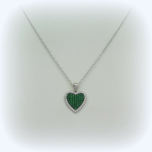 Collana ciondolo cuore verde e contorno argento 925 - Foto 2 di 2
