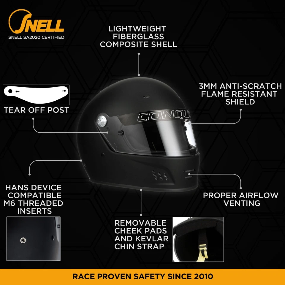 Conquer Snell SA2020 Full Face Auto Racing Helmet Factory Direct Customer Return - Image 2 of 4