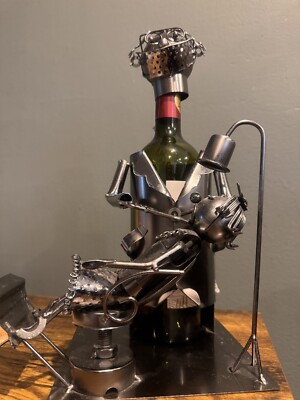 Lady Dentist Pulling Teeth Metal Wine Bottle Holder Display