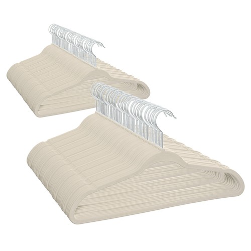 100 Pack, Beige, Space Saving Non-Slip Velvet Adult Clothes Hangers