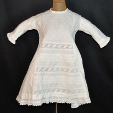Antique Victorian Girls White Linen Dress 1890, Stylish Embroidery