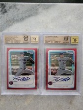 💥(2)2011 Bowman Chrome Prospect Brad Holt Red Refractor Auto /5 BGS 9.5💥