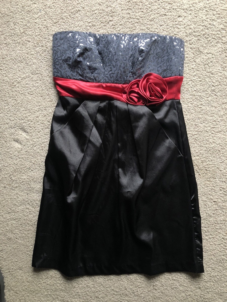 Strapless Black And Red Party Prom Homecoming Formal Dress Size 5 w/  Pockets | eBay UK