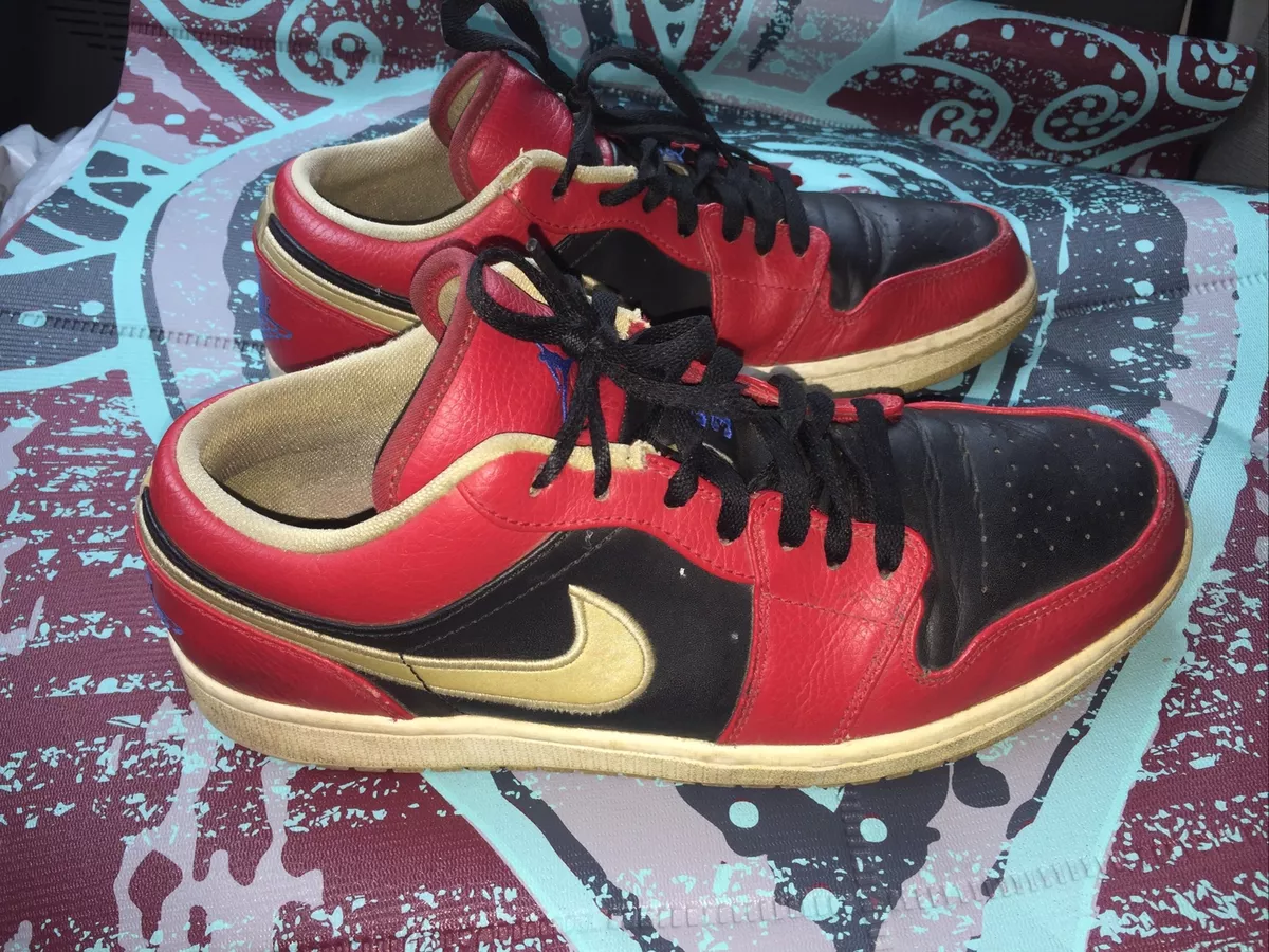 Nike Air Jordan 1 Retro Low Red Black Gold Size 10 553558 613 Atlanta Hawks OG
