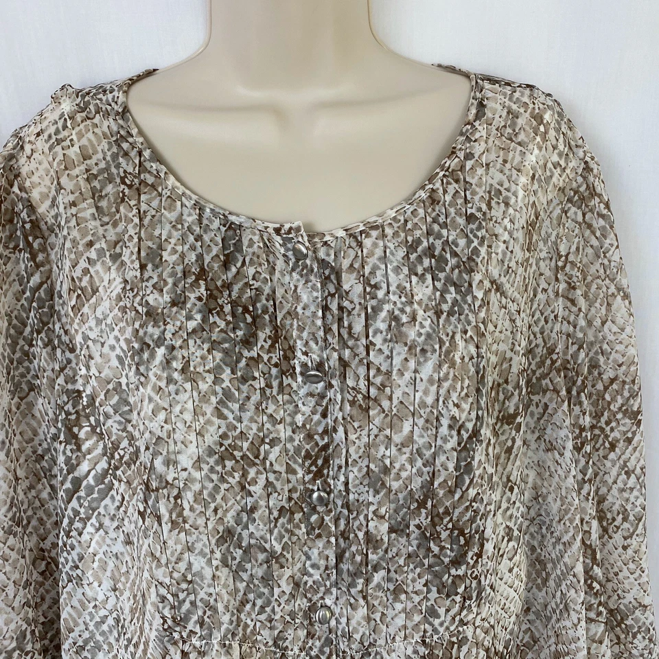 Talbots Blouse 16W Sheer Layered Animal Print Gray Tan Career Casual TwoFer 2Fer - Image 2 of 4