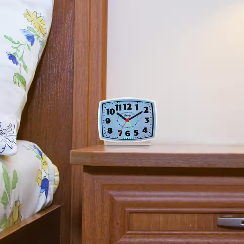 NEW Durable Tall Electrical Analog White Alarm Clock 3in with Backlight Quartz - Picture 8 of 9