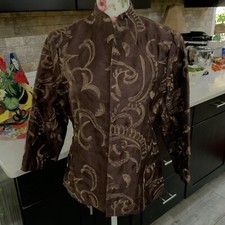 Chico's Brown Linen Blend Jacket Blazer Open Front Lined 3/4 Sleeve Size Medium