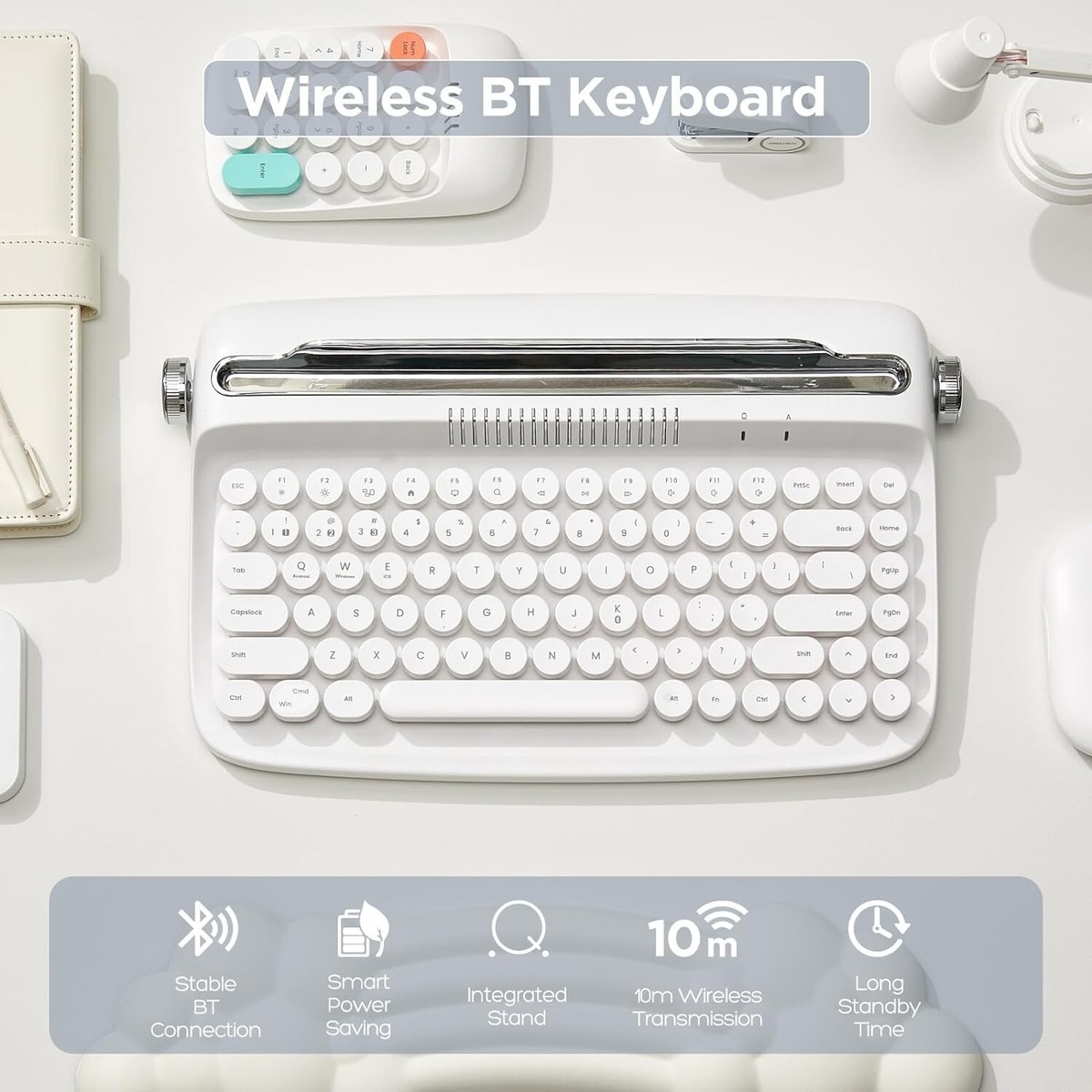 ホワイト YUNZII ACTTO B303 ワイヤレスキーボード レトロ Amazon.com: YUNZII ACTTO B303 Wireless Typewriter Keyboard