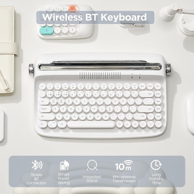 ホワイト YUNZII ACTTO B303 ワイヤレスキーボード レトロ YUNZII ACTTO B303 Wireless Typewriter Keyboard PC Tablet