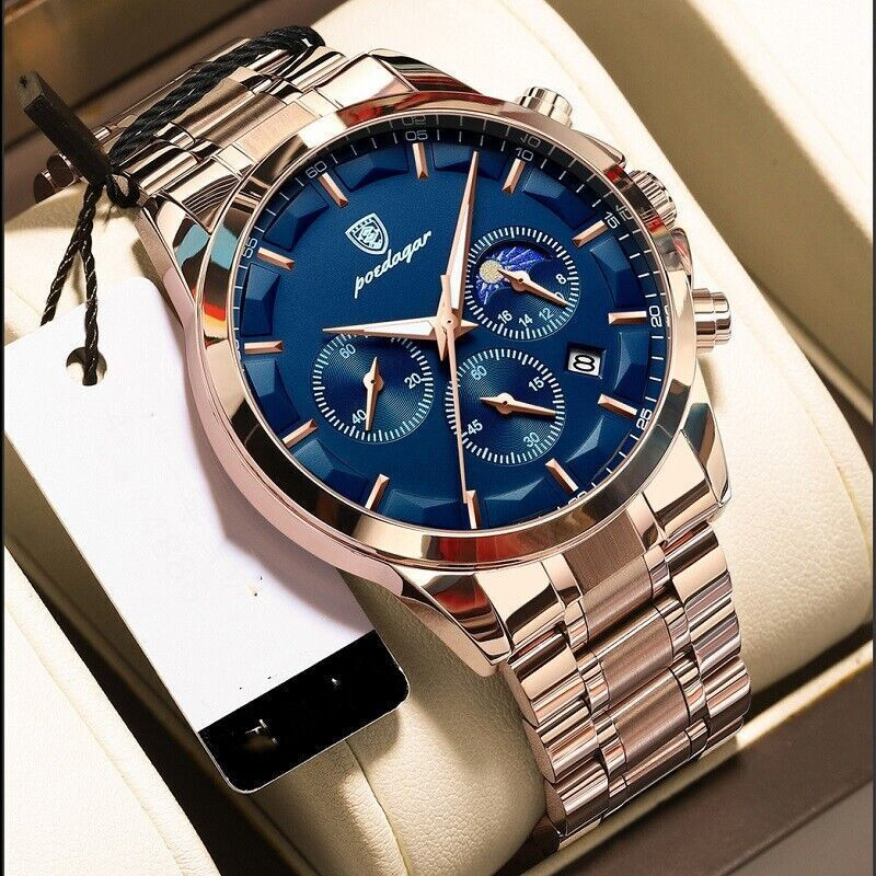 Men's Waterproof Luminous Chronograph Quartz Watch Stainless Steel