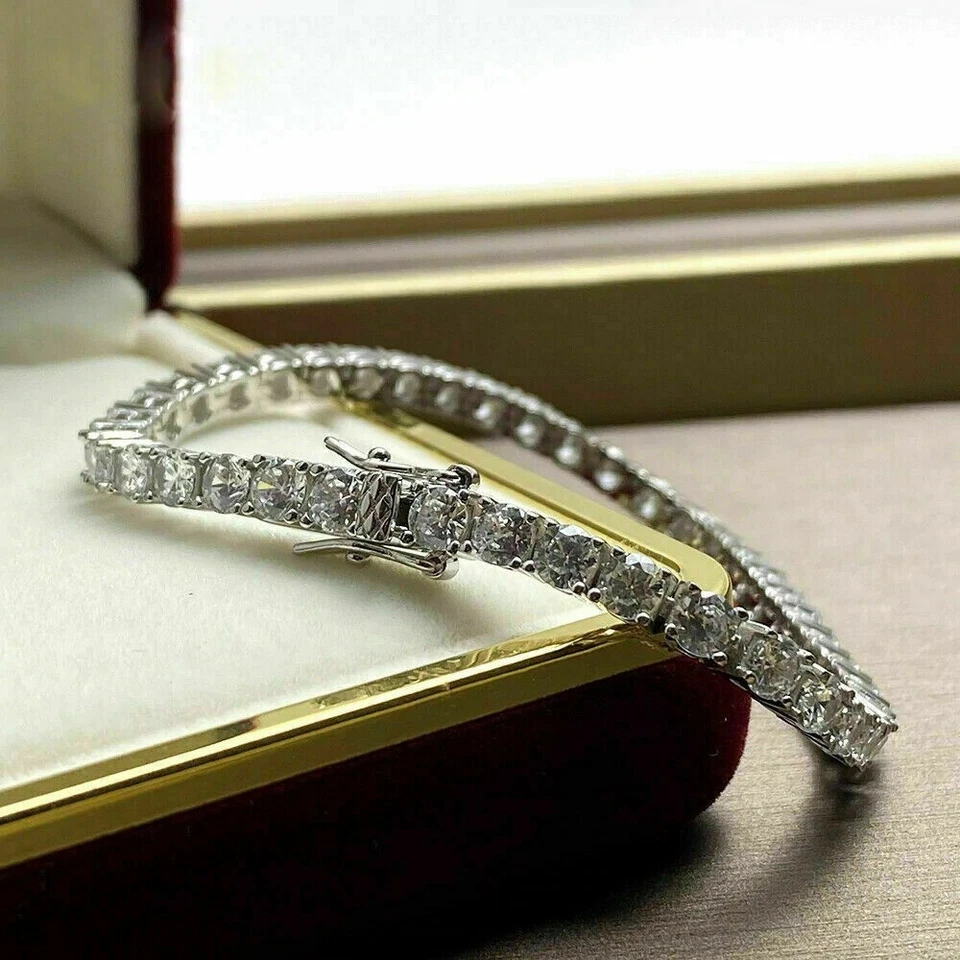 Brazalete Tenis Diamantes Naturales Corte Redondo 5 Ct para Cualquier Ocasión Oro Blanco 14K Foto 3 de 4