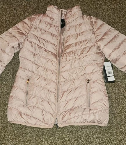 Chevron Quilt Faux Packable Jacket Size Small Pink