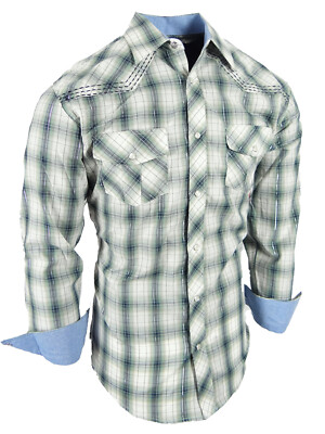 Men's Western Cowboy Shirt - Plaid Snap-Up With Embroidered Pockets, Long Sleeve