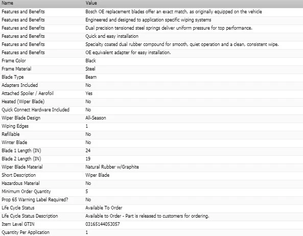 Juego de escobillas limpiaparabrisas delanteras Bosch OEM Aerotwin para 2009-2010 VOLKSWAGEN PASSAT CC Foto 2 de 4