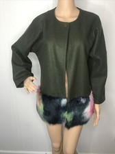 Lola Women's Green Multicolor Fur Angora Wool Blend Coat Jacket Cape M S