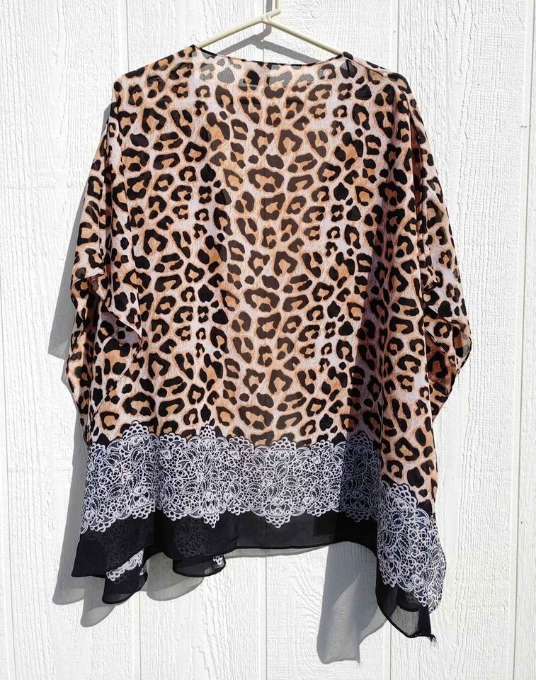 Gold Coast Cover-Up Open Front Cardigan Kimono Sz XL Leopard Print