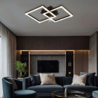 GLOBO Deckenleuchte Deckenlampe Wohnzimmerleuchte schwarz Kristalle beweglich LED