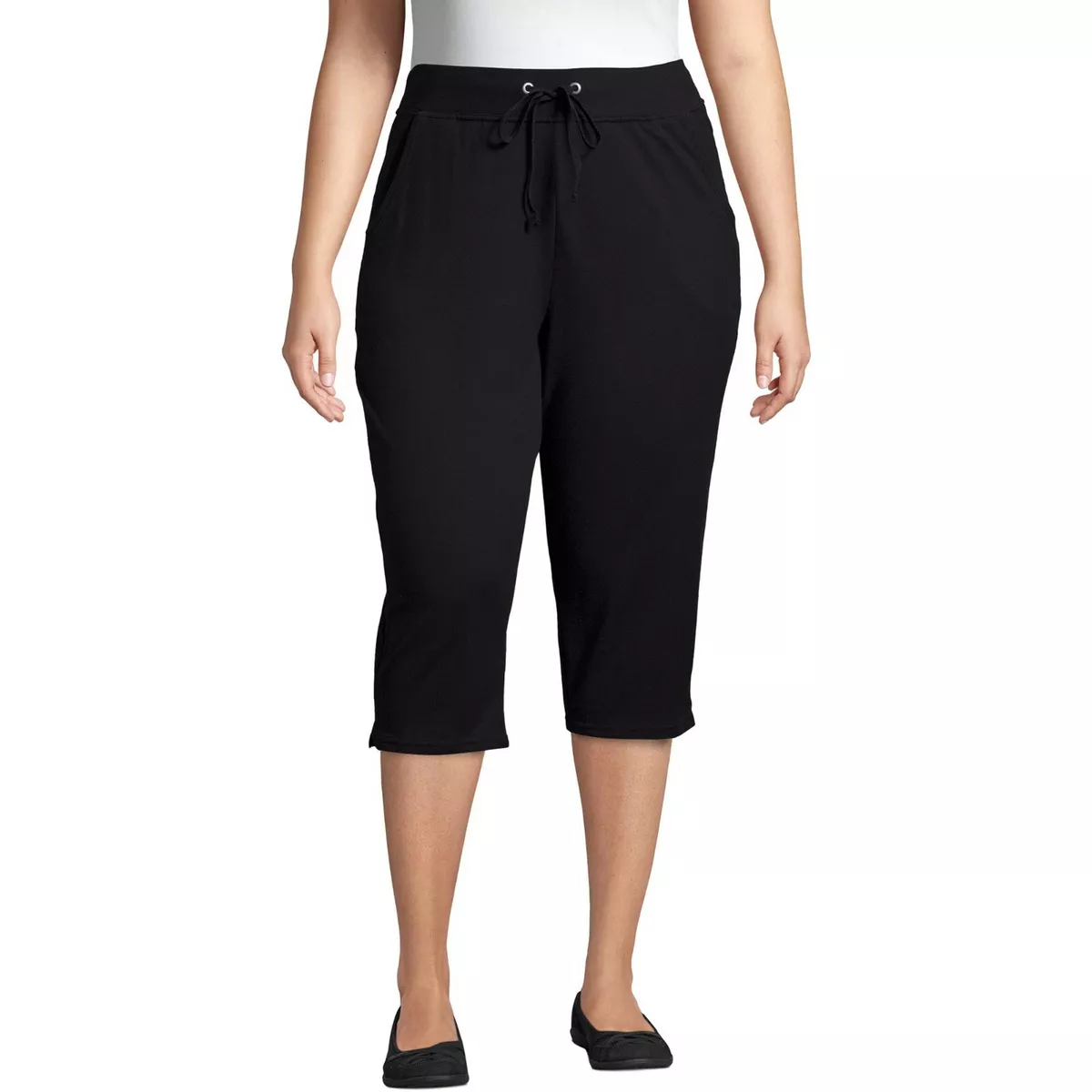 Just My Size Women's Black French Terry Pocket Drawstring Capri Pants Size  4X