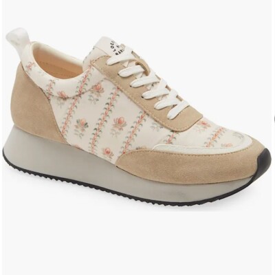 Loeffler Randall Remi Lace Up Sneakers Beige Floral