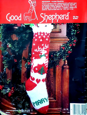 Kit Tricot Good Shepherd Christmas Stocking N°87901, Renne, 24 Pouces, Vintage 1986