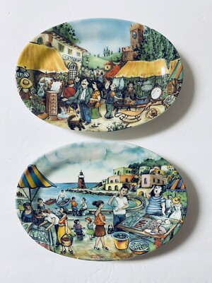Italy Effeti d'Arte Brunelli Market Scene 7.5'' Italian Oval Plate Set