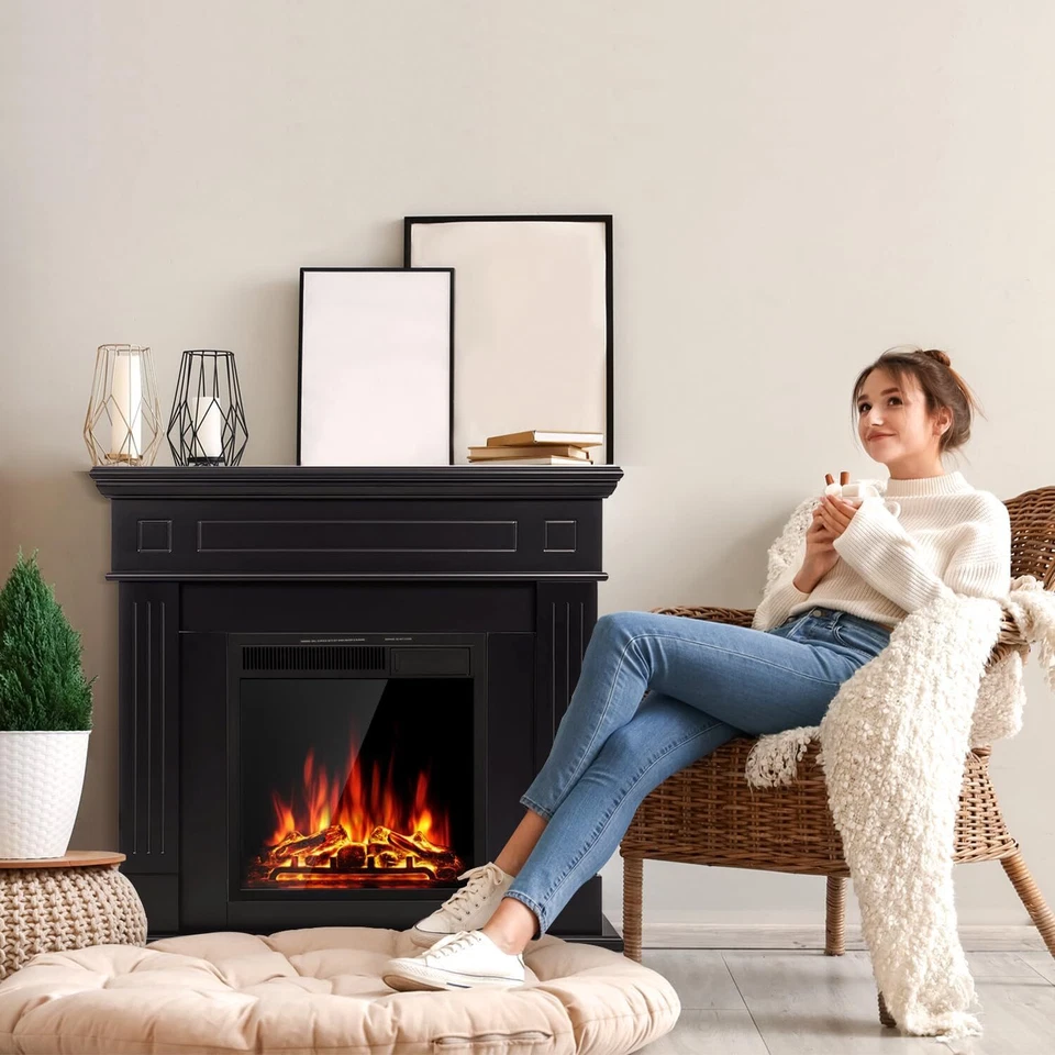 43” Electric Fireplace Mantel Freestanding, Remote , Adjustable Led Flame,Black - Image 2 of 4
