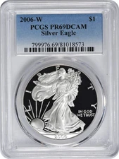 2006-W American Silver Eagle Dollar PR69DCAM PCGS Proof 69 Deep Cameo
