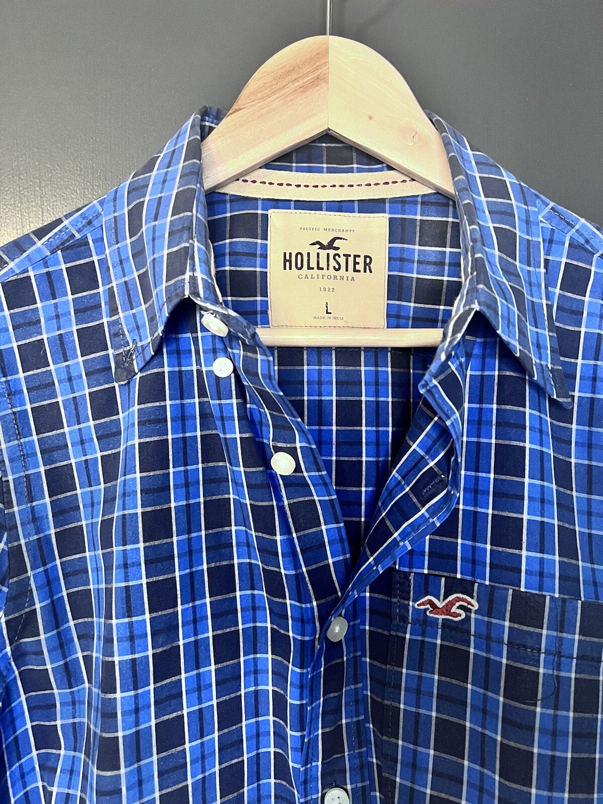 Hollister Men’s Large Blue And Whit Checkered Button Down. Collard ...