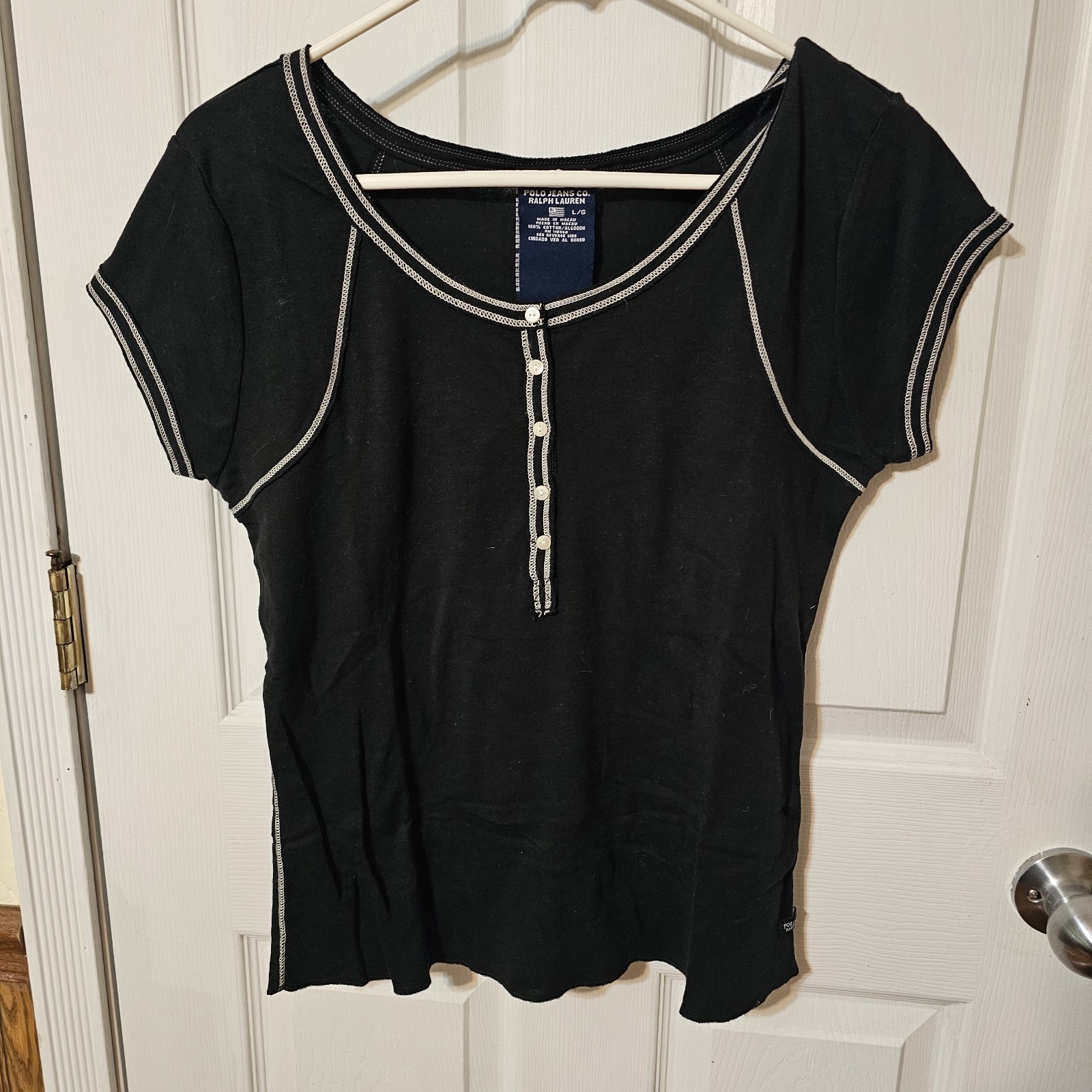 Polo Jeans Co Ralph Lauren Woman's t Shirt Navy With White Thread Y2k Sz L...