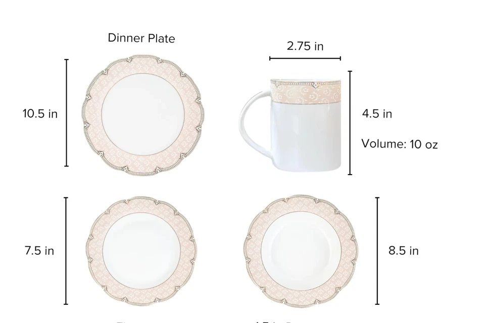 Juego de cena de porcelana Imperial "Sandra" color rosa/dorado con tazas para 4 personas Foto 4 de 4