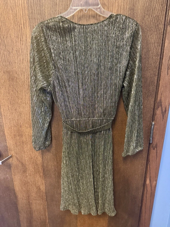 Vestido para mujer Simply Vera Vera Wang nudo cintura talla XL negro dorado metálico Foto 3 de 4