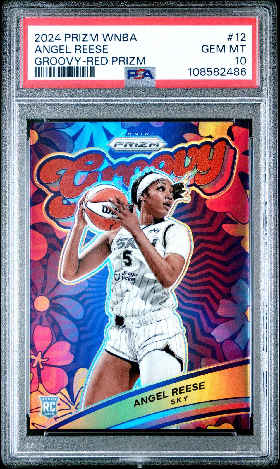 2024 PANINI PRIZM WNBA GROOVY RED PRIZM #12 ANGEL REESE 19/99 PSA 10 view 1