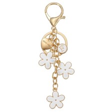 Initial Letter Keychain with Love You Heart, Flower Keychain, Alphabet F White