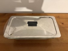 Piatto pagnotta/casseruola vintage Glasbake J522 con coperchio in metallo originale bachelite 1960