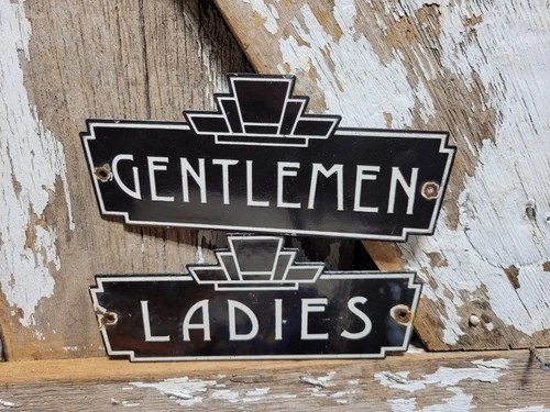 VINTAGE RESTROOM PORCELAIN SIGN OLD ART DECO BATHROOM LADIES GENTLEMENS TOILET