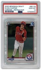 2020 Bowman Draft Evan Carter #BD126 Chrome-Refractor PSA 10 Rangers