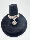 Vintage Sterling Silver Ring With Multicolored Enameled Floral Heart Charm