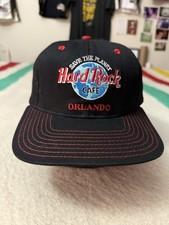 Vintage 90's Hard Rock Cafe Orlando Snapback Hat Black Red Contrast Stitching