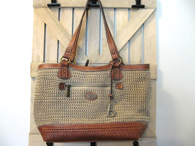 B.O.C. Born Concept Crochet and  Brown Faux Leather Satchel Handbag