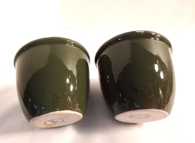2 HALL Forest Green Custard Pudding Baker Ramekin USA Pottery