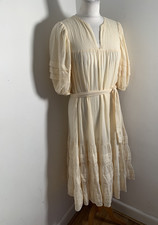 Zimmermann midi dress Size 1 UK 10 VGC cheesecloth cream belted tiered A line 