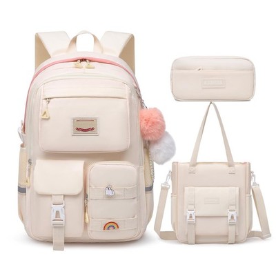 Beige Girls Backpack, Laptop, Book Bag, Multi Pockets, School, Travel, Tote
